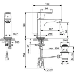Ideal Standard Waschtischarmatur Connect Air Slim Chrom -Badezimmerbedarf Geschäft 188414 3049 8