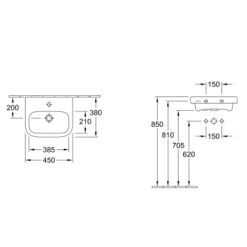 Villeroy & Boch Handwaschbecken 45 Cm Architectura Weiß -Badezimmerbedarf Geschäft 415417 1709 skizze 2
