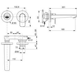 Ideal Standard Wand-Waschtischarmatur Connect Air Ausladung 18,5 Cm Chrom -Badezimmerbedarf Geschäft 612179 3049 6