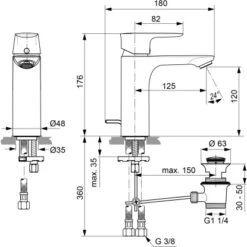 Ideal Standard Waschtischarmatur Connect Air Grande Chrom -Badezimmerbedarf Geschäft 612335 3049 4