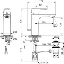 Ideal Standard Waschtischarmatur Connect Air Niederdruck Grande Chrom -Badezimmerbedarf Geschäft 612365 3049 4