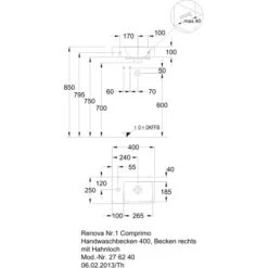 Geberit Handwaschbecken Renova Compact40 Cm Weiß Hl & Ül KeraTect -Badezimmerbedarf Geschäft 8406 print masszeichnung 5