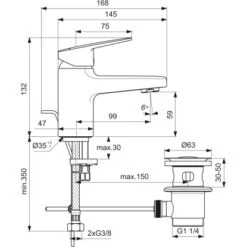 Ideal Standard Waschtischarmatur Ceraplan Chrom H60 Idealfix-Befestigung -Badezimmerbedarf Geschäft 887668 3049 4