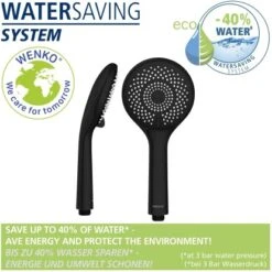 Wenko Brauseset Watersaving Schwarz -Badezimmerbedarf Geschäft 903253 1068 05
