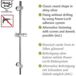 Wenko Power-Loc Duschstange Chrom Befestigen Ohne Bohren -Badezimmerbedarf Geschäft 903304 1068 04