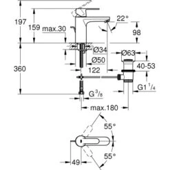 Grohe QuickFix Einhand-Waschbeckenarmatur Get M -Badezimmerbedarf Geschäft htischbatterie mazeichnung
